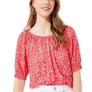 Loft Floral Daisy Print Short Puff Sleeve Peasant Blouse Top Swiss Dots Flowy